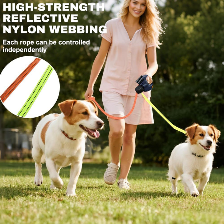 3m Hundeleine Doppelleine für 2 Hunde, Rollleine Einziehbare Hundeleine mit LED Licht, Automatische