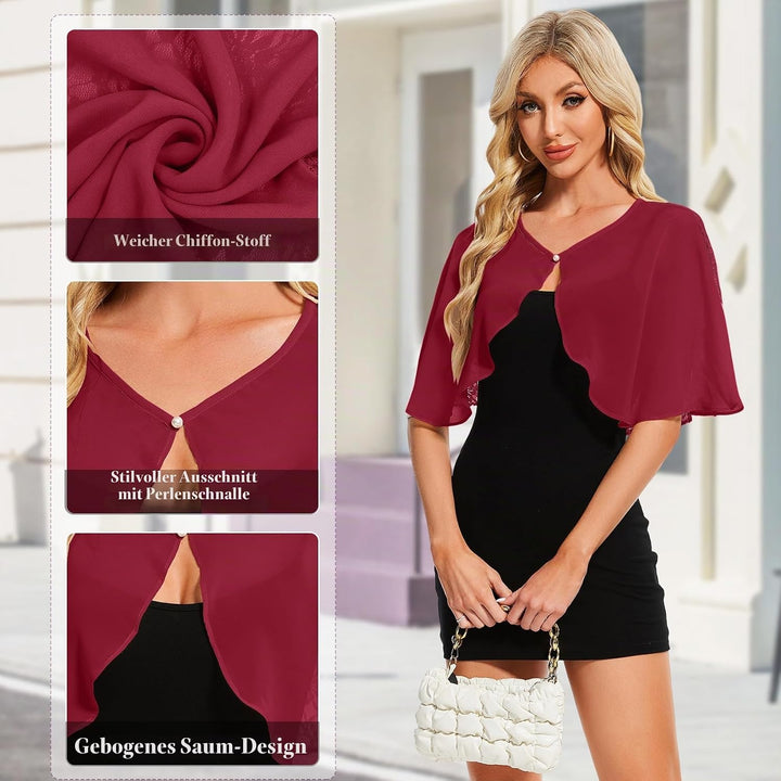 Damen Spitzen Schal Stola Chiffon Umhang Cape Capelets für Hochzeit Abendkleid Braut Party Elegant S