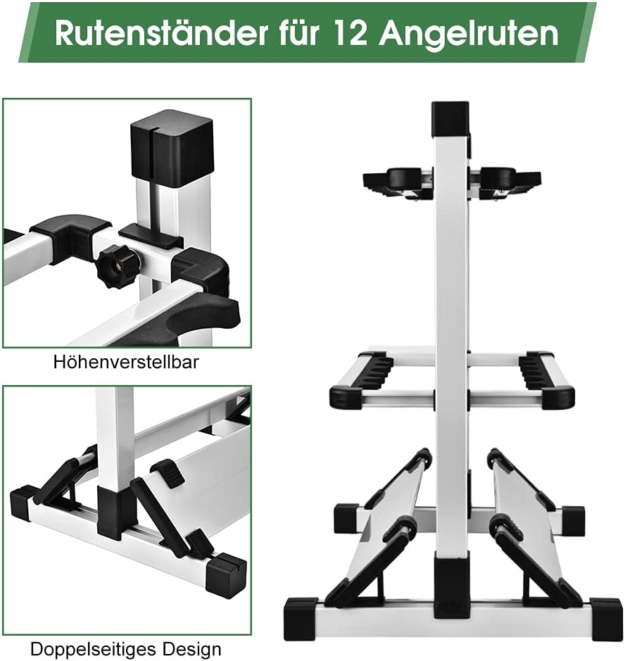 Wakects Leichter Angelrutenständer, Fishing Rod Storage Rack für 12 Ruten, 44,5 x 50 x 32,5 cm, Schw