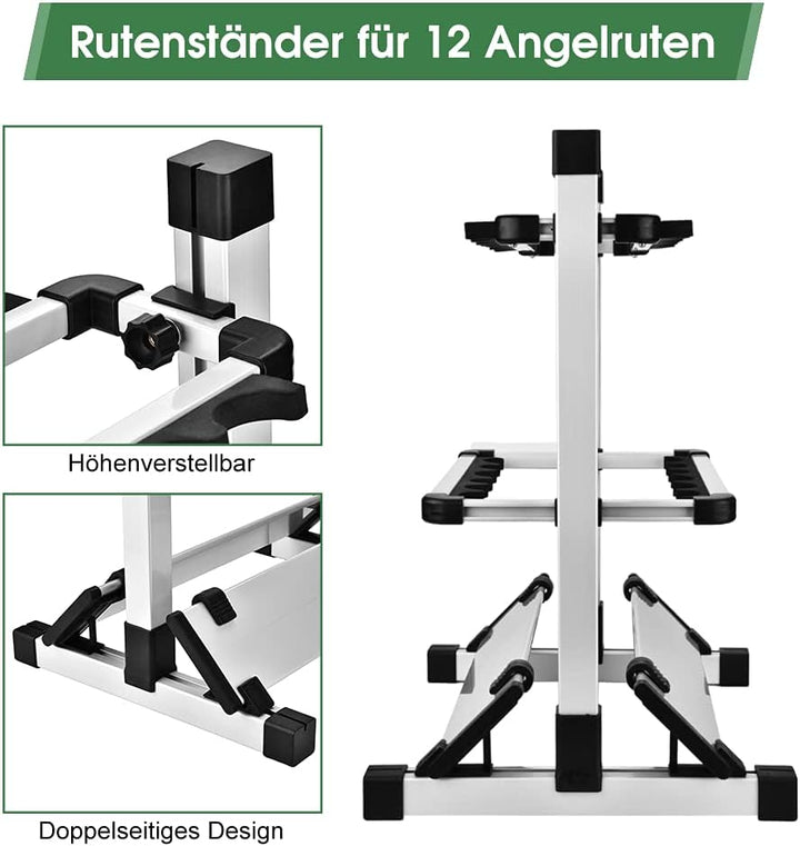 Wakects Leichter Angelrutenständer, Fishing Rod Storage Rack für 12 Ruten, 44,5 x 50 x 32,5 cm, Schw