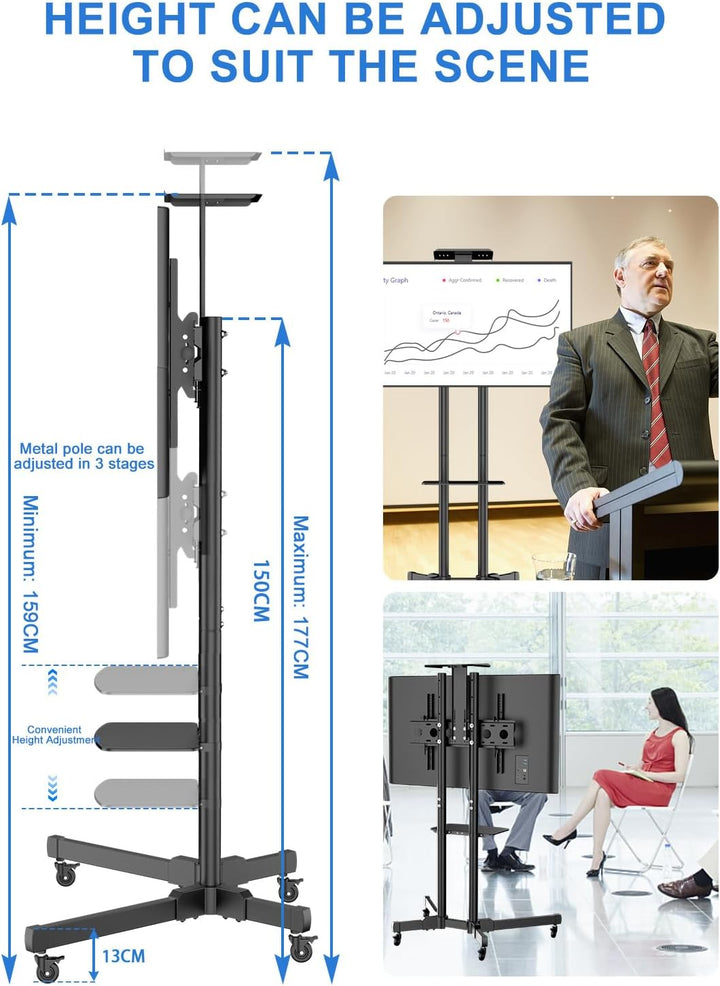 FORGING MOUNT TV Ständer Rollbar für 32-75 Zoll TVs bis zu 50kg, Doppelstützen-Design, Mobiler TV St