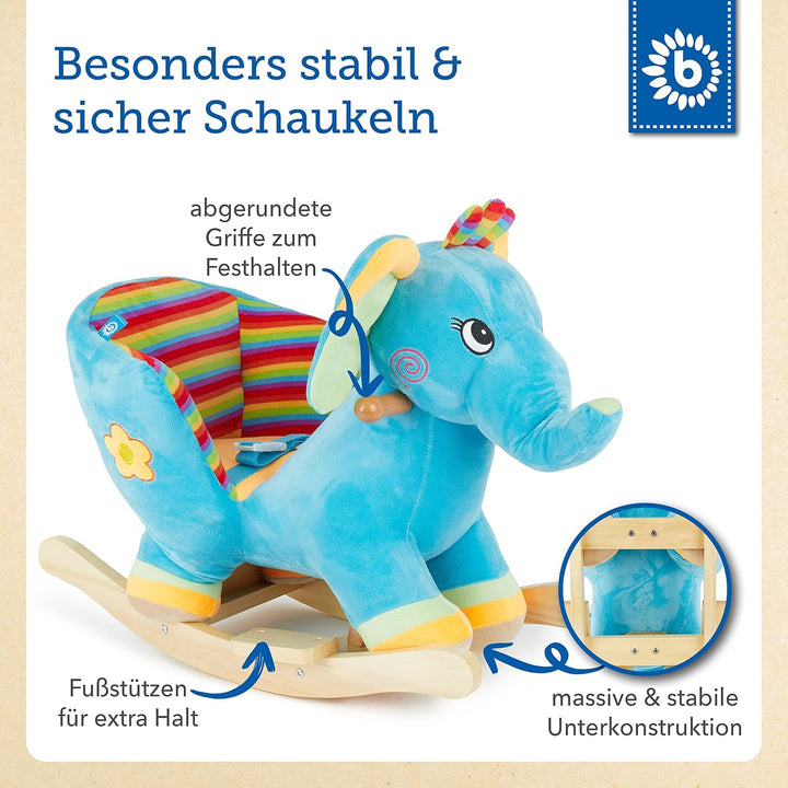 Bieco Plüsch Schaukeltier Elefant | Kinder Schaukelstuhl mit Sicherheitsgurt | Baby Schaukel | Schau