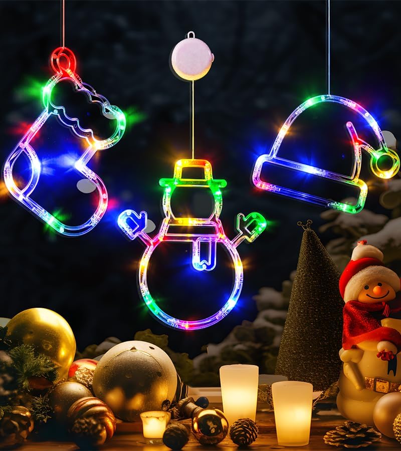 LOLStar Weihnachtsdeko, 3er-Pack Mehrfarbig Weihnachtsstrumpf, Schneemann, Weihnachtsmann Mütze Lich