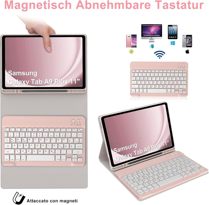 IVEOPPE Tastatur Hülle für Samsung Galaxy Tab А9 Plus 11 Zoll, [QWERTZ Deutsches], Bluetooth Abnehmb