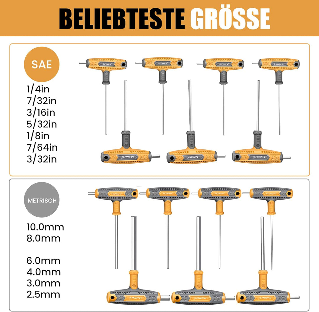 MulWark 14pc Imbusschlüssel Satz Mit Griff Inbusschlüssel Set T-Griff Schraubenschlüssel Set Metrisc
