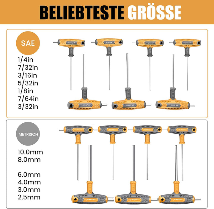 MulWark 14pc Imbusschlüssel Satz Mit Griff Inbusschlüssel Set T-Griff Schraubenschlüssel Set Metrisc