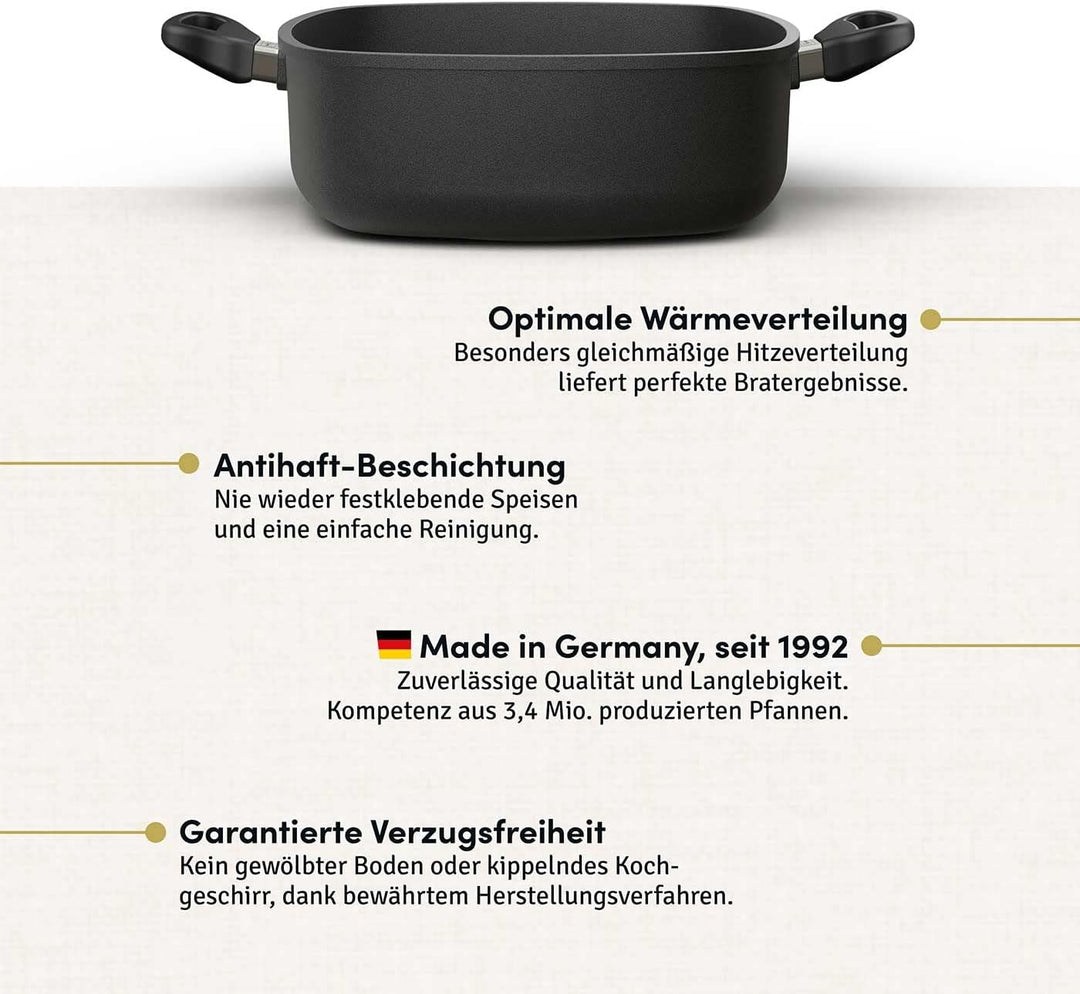 Hoffmann Schmorkasserolle 28x28 cm Induktion Viereckpfanne I Made in Germany I Servierpfanne Eckig I