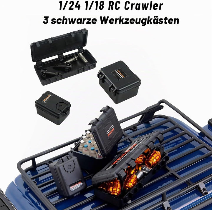 Ezweiji RC Crawler Car Dachdekoration 10-in-1 Tankaufbewahrungsbox, Gepäcknetz, Schaufel, Für Traxxa