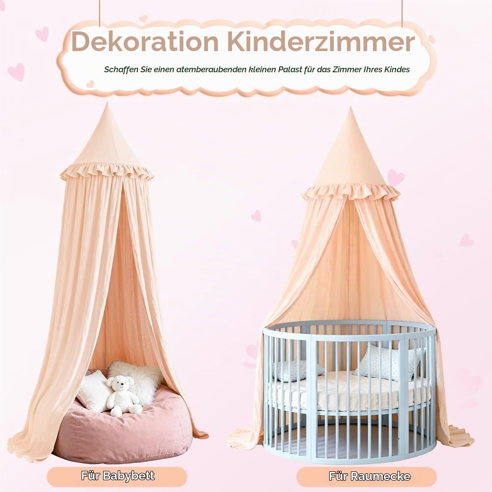 HOTUT Baldachin Kinderzimmer Vintage,Prinzessin Kinderbetthimmel mit Rüschen,Betthimmel Babybett Kin