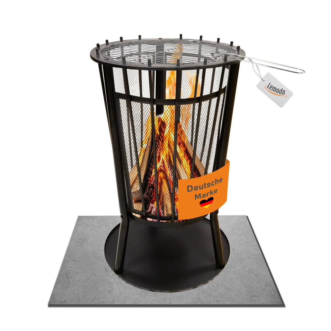 Lemodo Feuerkorb mit Grillgitter – Robuste Feuerstelle für Garten & Terrasse, Feuerkorb mit Funkensc