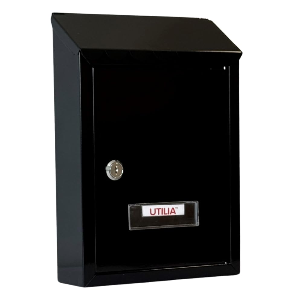 UTILIA Briefkasten Capri 21 x 6 x 30 cm, Briefhalter aus lackiertem Blech mit Dach, Schlitz oben hin