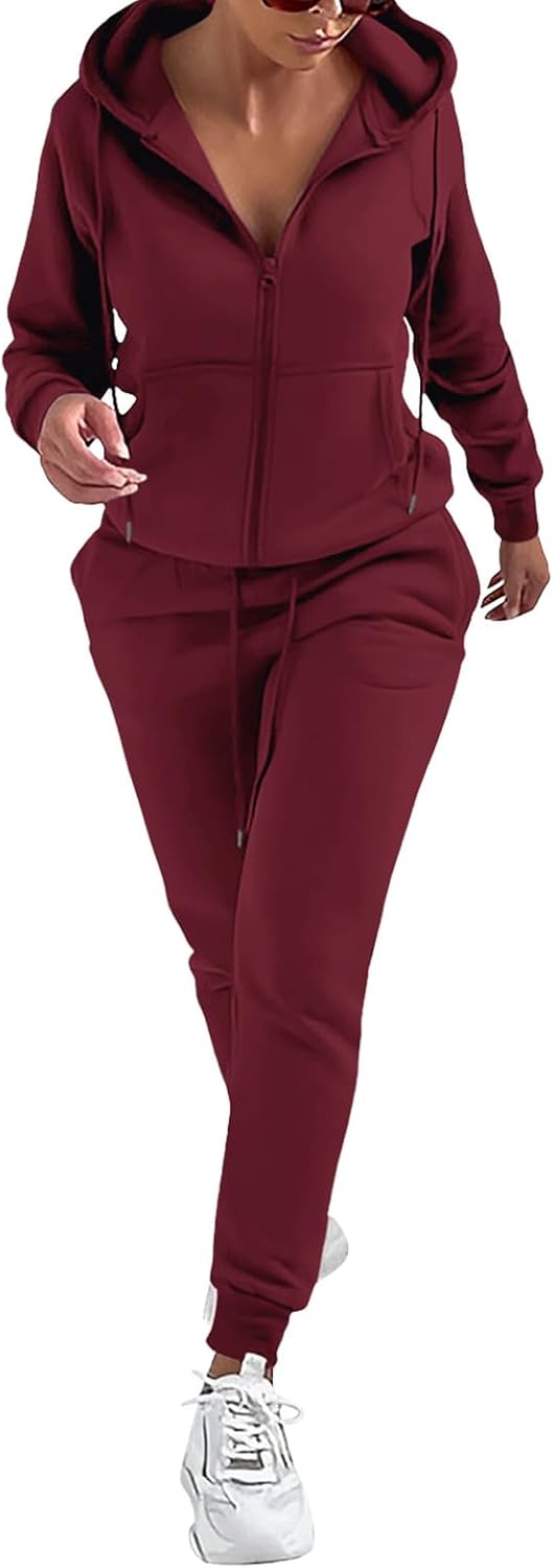 REORIA Damen Trainingsanzüge Warm Baumwolle Hausanzug Dicker Jogginganzug Set Langarmes Activewear W