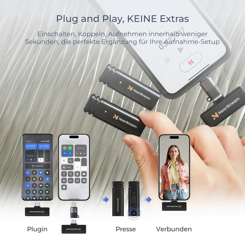 NearStream Mini Wireless Lavalier Mikrofon für PC, Computer, Revers Smartphone, Mikrofon Wireless fü