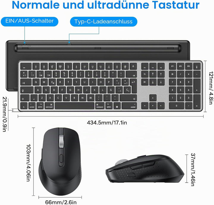 OMOTON Mac Tastatur Maus Set Kabellose für MacBook Air/Pro/iMac/iMac Pro/Mac mini, Bluetooth Funktas