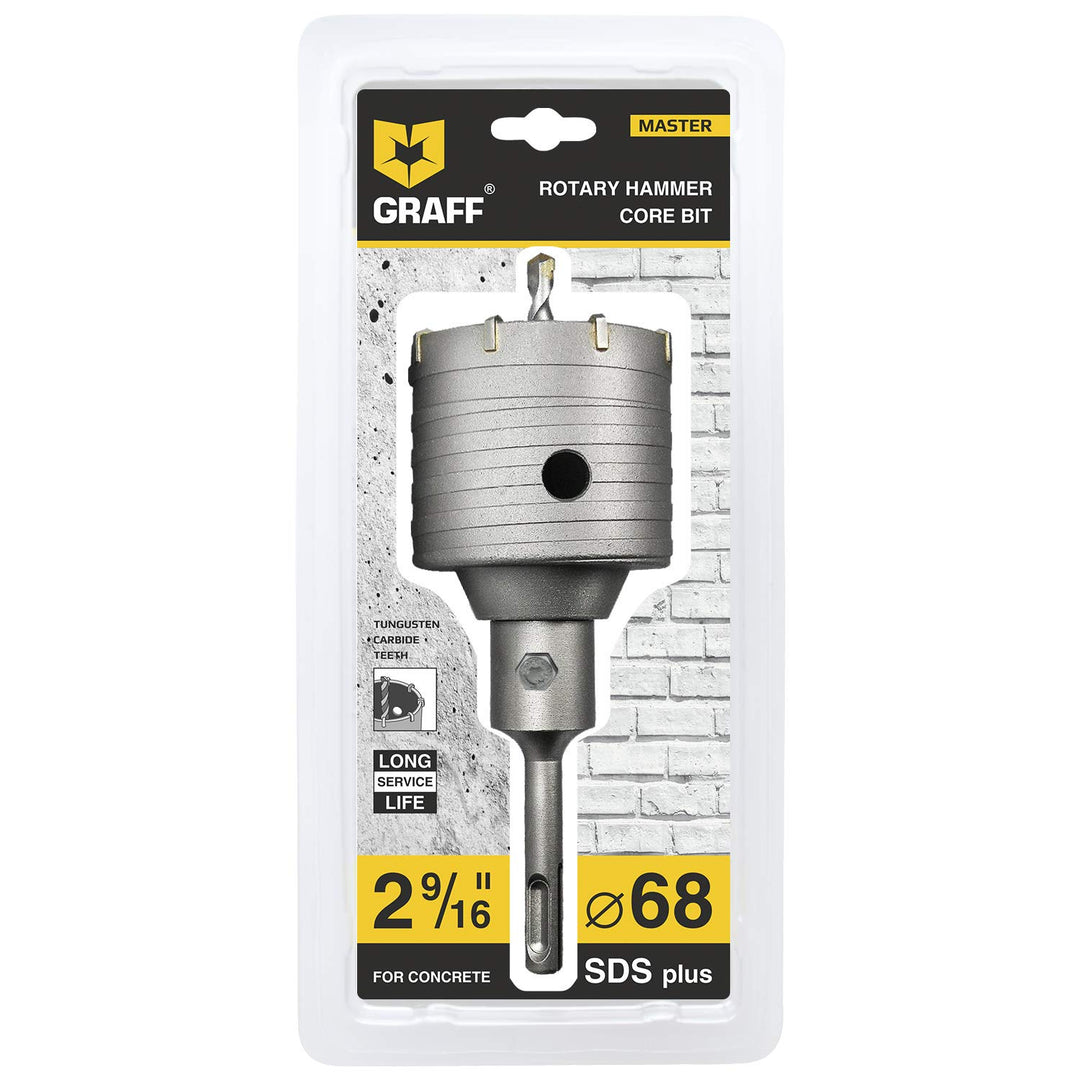 GRAFF 68 mm Lochsäge für Wand, Beton, Ziegel, Silikonziegel, Wandbohrer, SDS-Plus-Adapter 110 mm, Ze