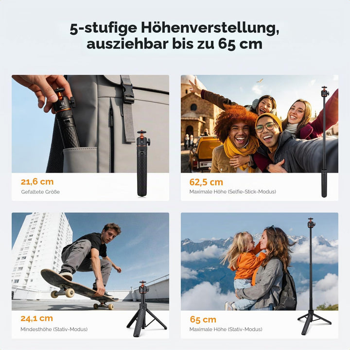 K&amp;F CONCEPT Selfie Stick, Ein-Klick-Ausklappfunktion, 175g ultraleichtes Handy stativ, ausziehbar bi