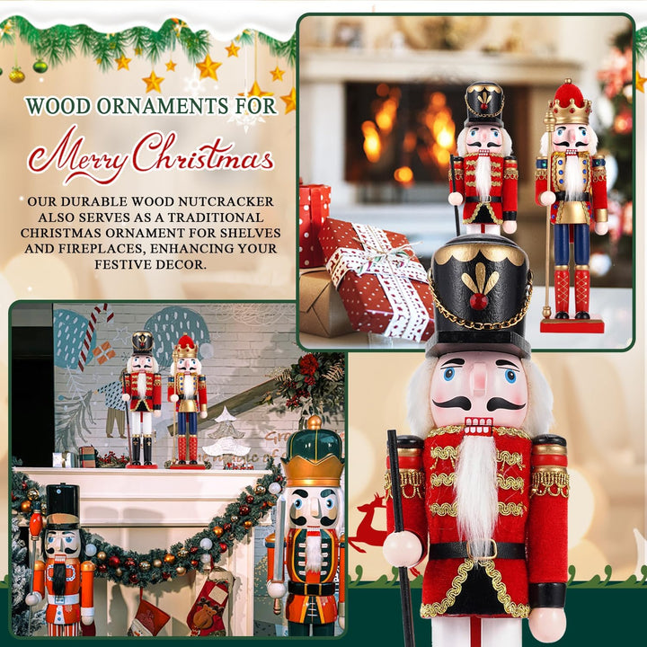 COMBIUBIU 2PCS Nussknacker Figur,30CM Nussknacker Soldat Aus Hochwertigem Kiefernholz,Deko FüR Zuhau