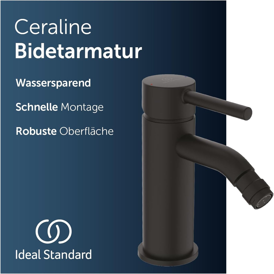 Ideal Standard BC197XG Ceraline Bidetarmatur mit Zugknopf-Ablaufgarnitur Silk Black, Silk Black