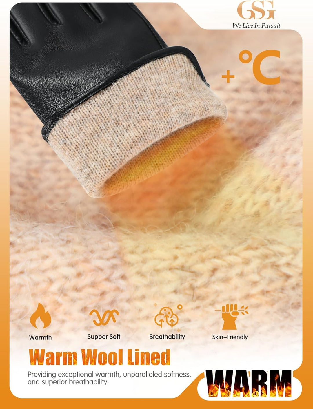 GSG SINCE 1998 Lederhandschuhe Damen Gefüttert aus Chromfreiem Echtleder – Wollfutter/Fleecefutter S