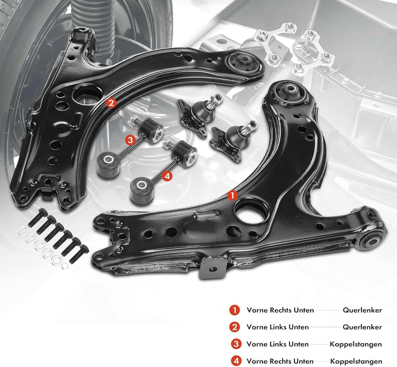 Frankberg 2x Querlenker 2x Koppelstangen Vorne Kompatibel mit A3 8L1 1.6L-1.9L 1996-2003 B.o.r.a 1J2