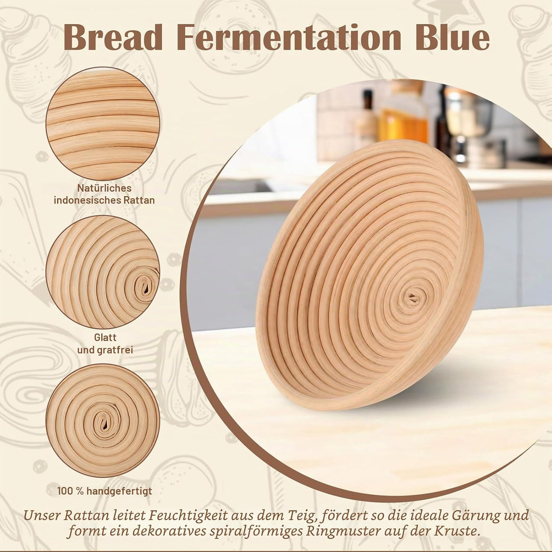 Gärkörbchen Set 2-teilig, Gärkörbchen Rund 23 cm Leinenfutter, Gärkorb Brot | Waschbares Leinen, aus