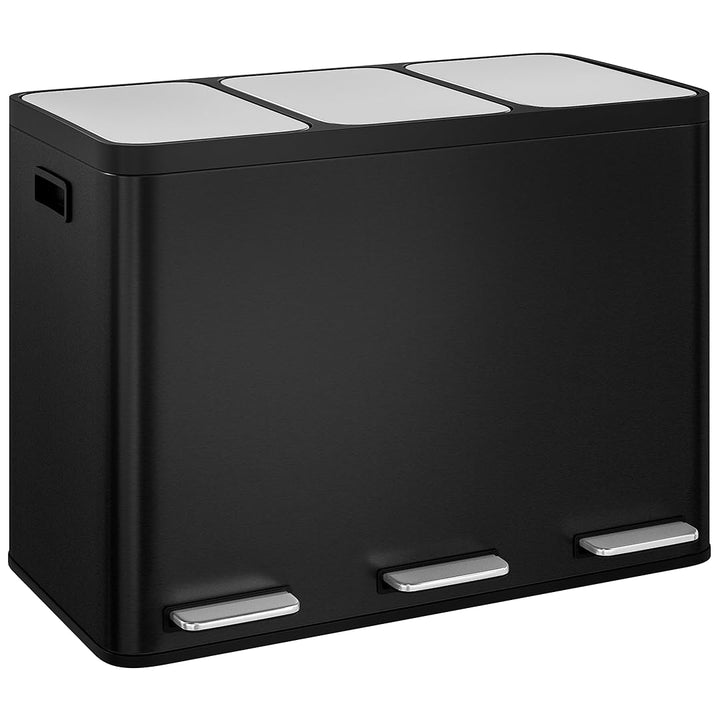 STEELSØN Epsilon Mülleimer 3 Fächer – Mülltrennsystem Küche 3x15L aus Edelstahl Schwarz – Tretmüllei