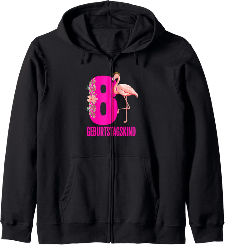 T-Shirt 8. Geburtstag Mädchen 8 Jahre Flamingo Shirt Kind Kapuzenjacke