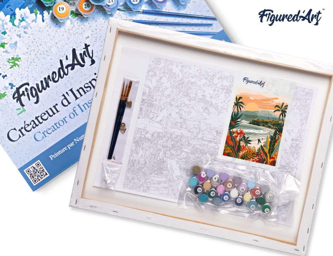 Figured'Art Malen Nach Zahlen Erwachsene Mit Rahmen Tropischer Strand - Paint by Numbers Basteln DIY