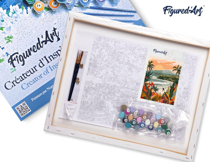 Figured'Art Malen Nach Zahlen Erwachsene Mit Rahmen Tropischer Strand - Paint by Numbers Basteln DIY