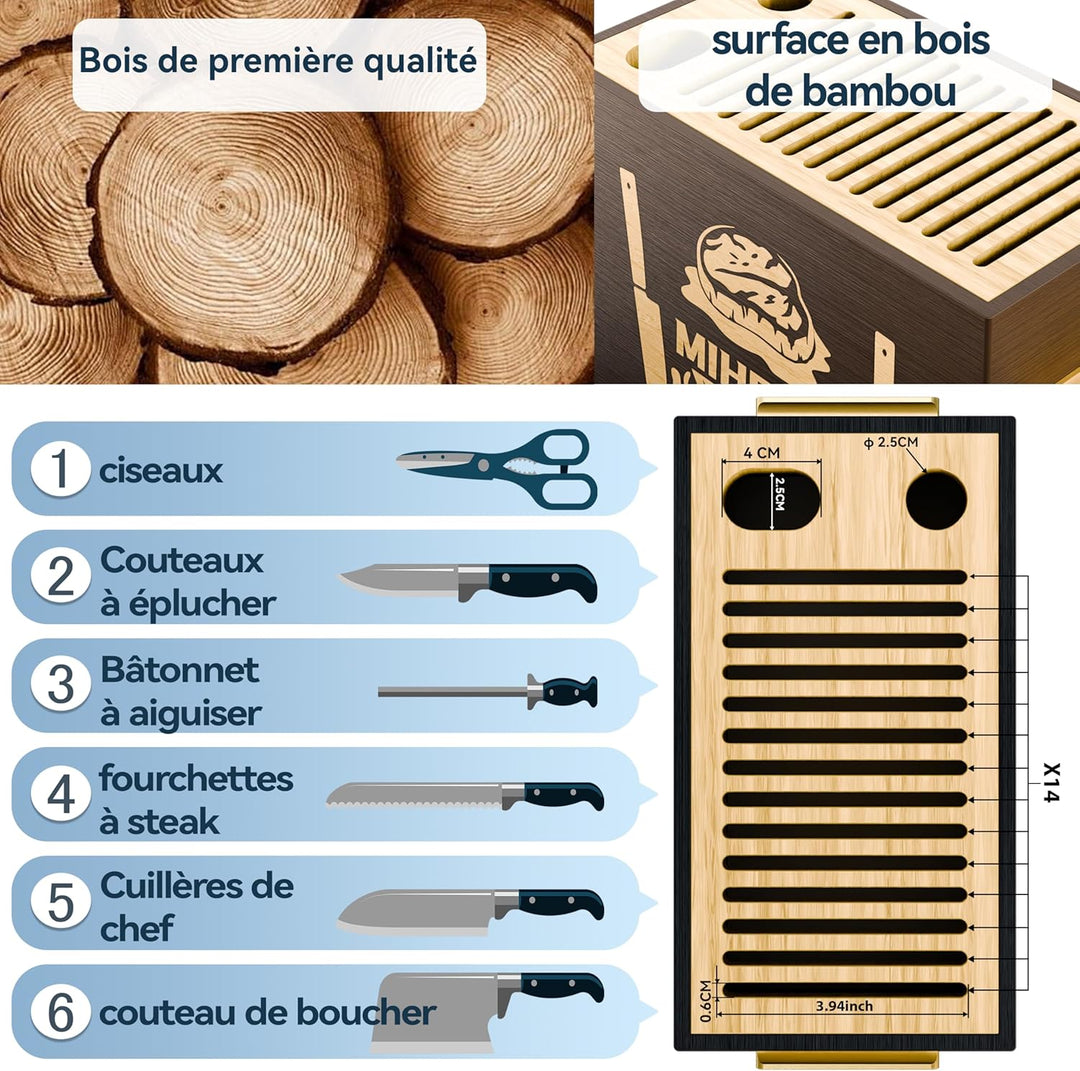 Universal-Messerblock aus Holz mit Schlitzen, Messerhalter/Messer-Organizer aus Holz, einzigartige M