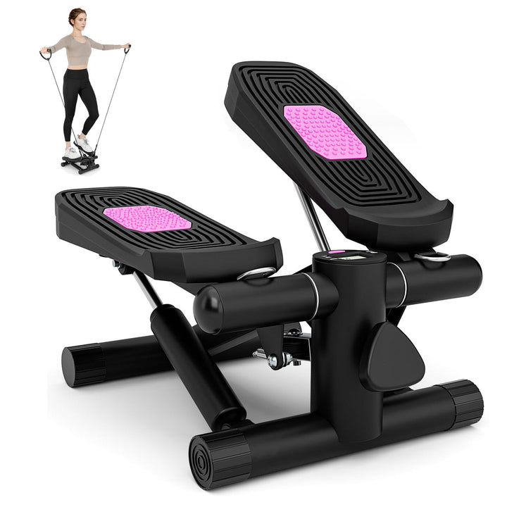 COSTWAY Mini-Stepper mit Widerstandbändern, 2 in 1 Up-Down Stepper mit verstellbarem Widerstand & LC