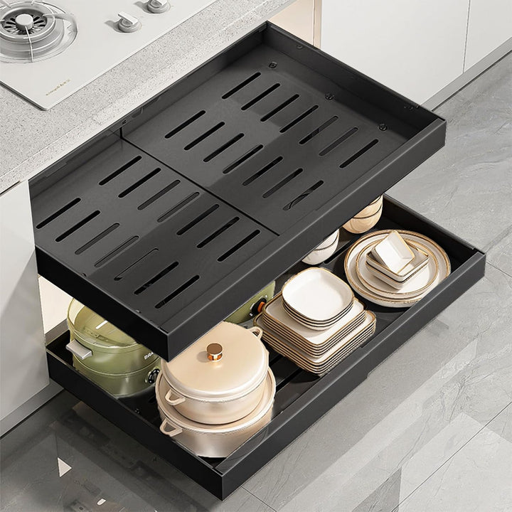 YheenLf Metall Teleskopschublade, Ausziehbare Schublade Küche(32-52cm), Küchenschrank Organizer, Aus