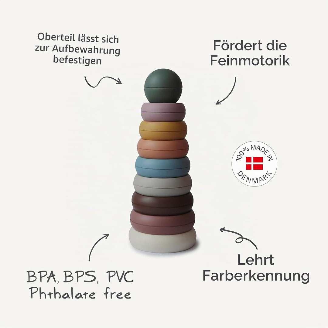 mushie Stapelturm mit Ringe | Stapelringe Turm mit 8 Ringe | Für Babys &amp; Kinder | Sicher, Hochwertig