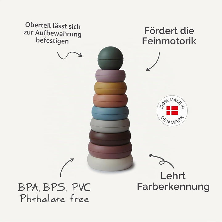 mushie Stapelturm mit Ringe | Stapelringe Turm mit 8 Ringe | Für Babys &amp; Kinder | Sicher, Hochwertig
