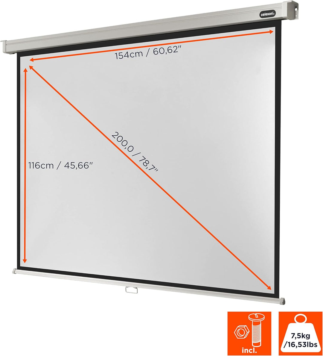 celexon Professional Rollo-Leinwand 75" | 160x120 cm 4:3 | manuell ausziehbare 4K, Full-HD Beamer-Le