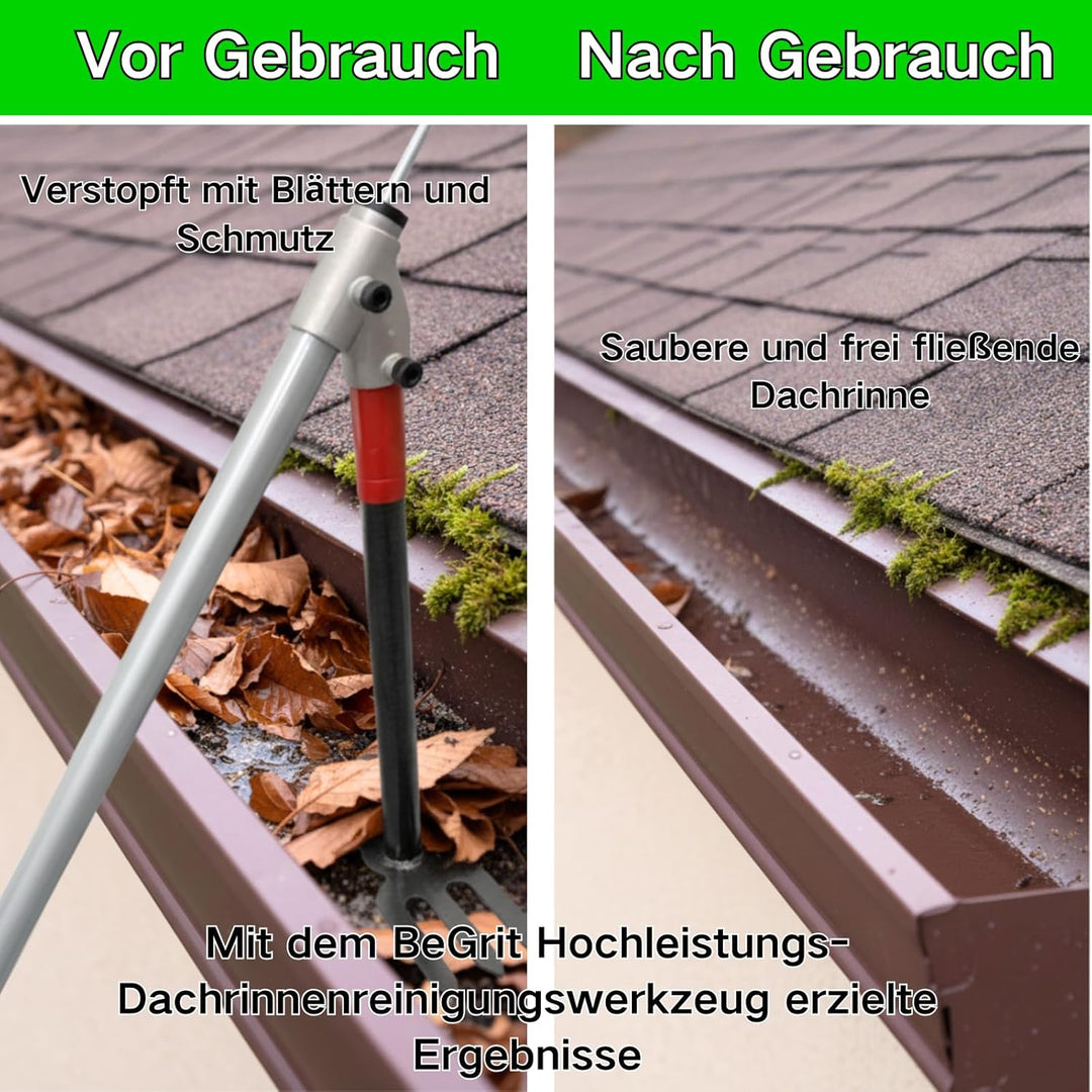 BeGrit Dachrinnenreiniger Dachrinnen Reiniger 3m Ausziehbar Teleskopstiel mit Dachrinnenschaufel ent