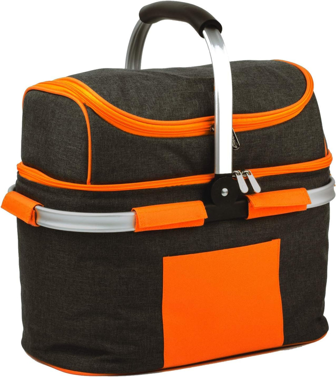 SVITA Picknickkorb 25l Thermo Einkaufskorb mit Kühlfunktion Kühlbox Kühltasche Grau