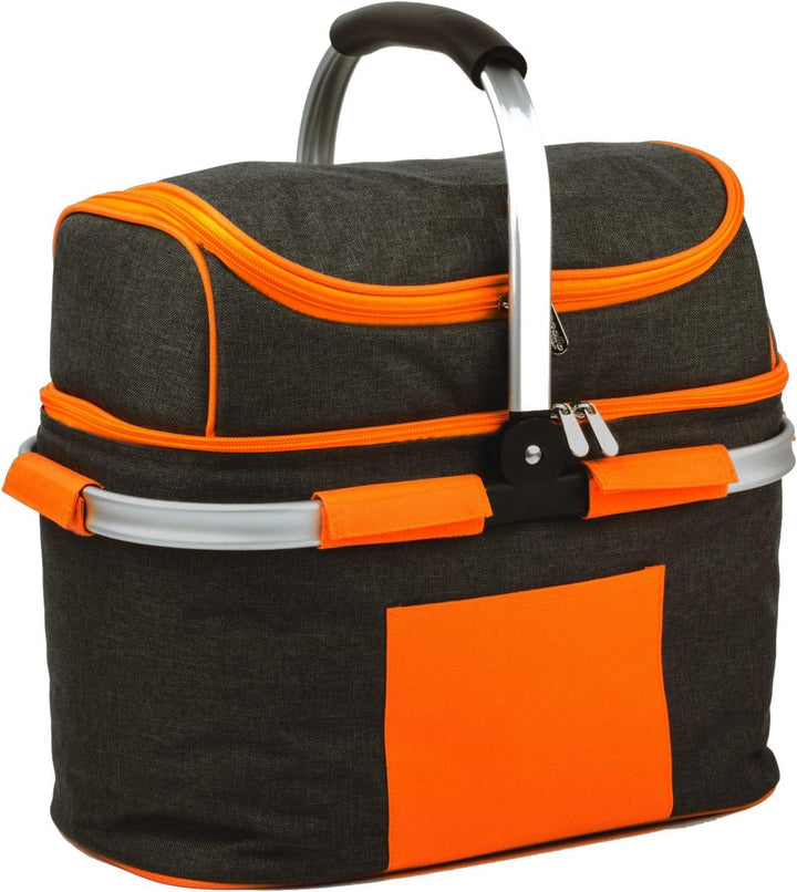 SVITA Picknickkorb 25l Thermo Einkaufskorb mit Kühlfunktion Kühlbox Kühltasche Grau