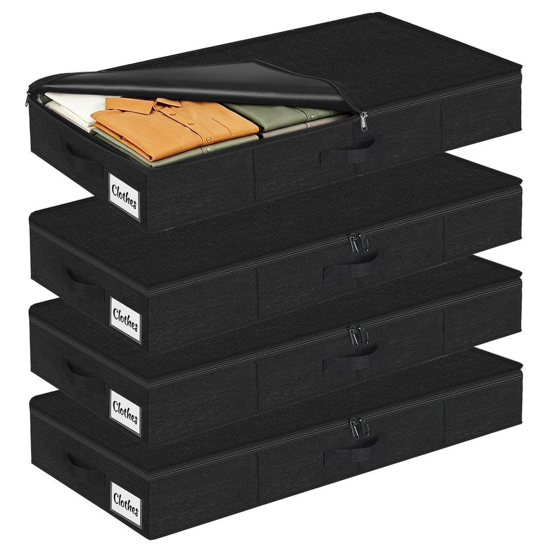 Unterbett Aufbewahrungsbox 12 cm mit Deckel, 4 Stück Faltbare Unterbettkommode Stabil, Platzsparend