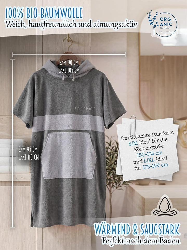 normani Baumwoll Surfer Poncho - Strandponcho - Handtuch-Poncho - Unisex Strand Umziehhilfe - geschl