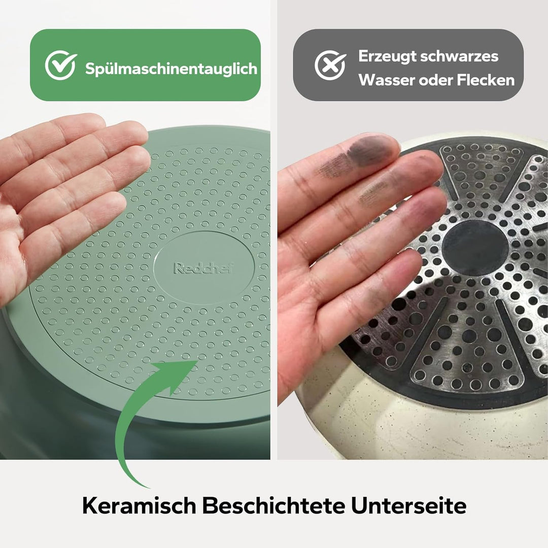 Redchef Keramik Pfannenset mit Abnehmbarem Griff, 5-tlg. Töpfe Abnehmbarer Griff Induktion, Platzspa