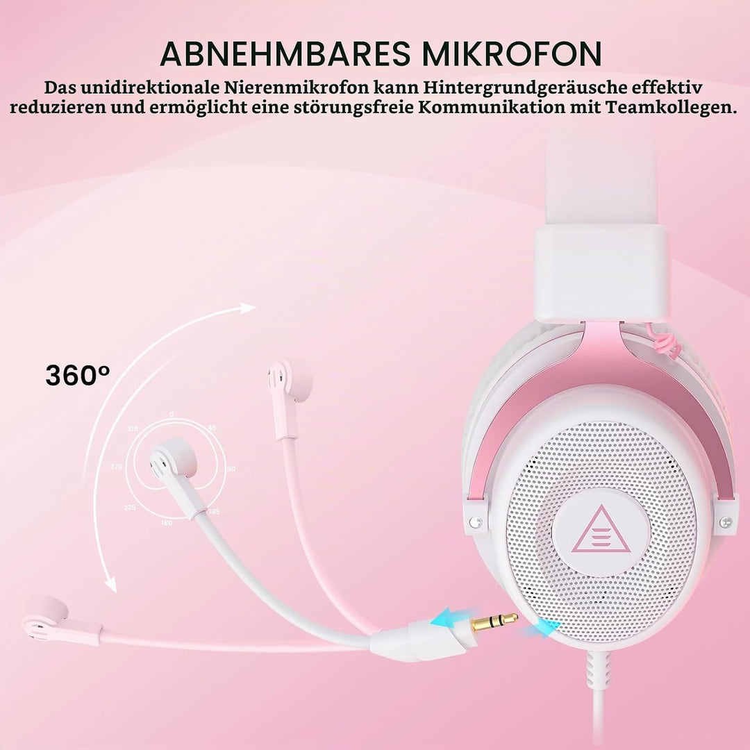 EKSA E900 Gaming Headset, PC Headset mit Abnehmbar Mikrofon mit Geräuschunterdrückung, 3D Surround S