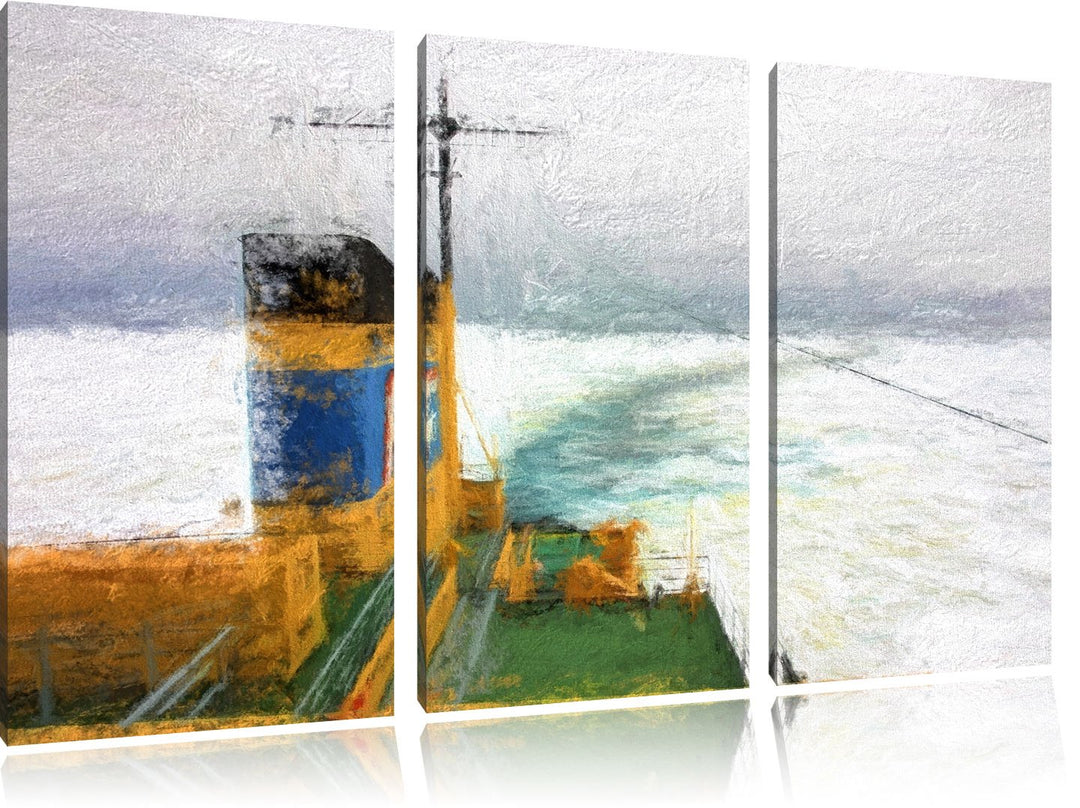 riesiges Schiff in Eisdecke NewArt 3-Teiler Leinwandbild 120x80 Bild auf Leinwand, XXL riesige Bilde