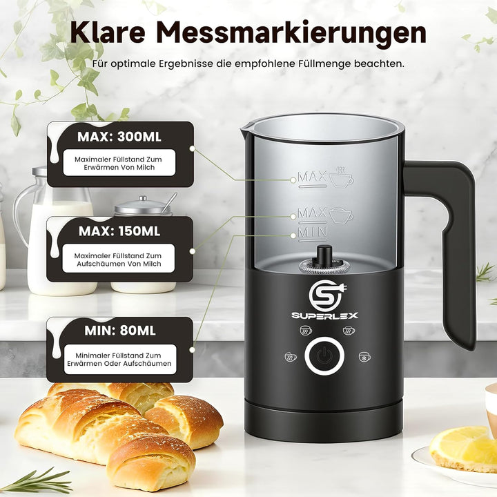 SUPERLEX Milchaufschäumer Elektrisch 4 in 1 Automatischer Milk Frother Milchwärmer Milchkocher 500W