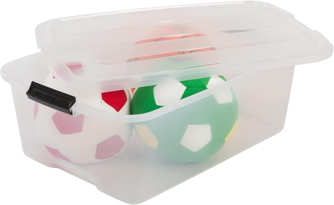 Iris Ohyama Aufbewahrungsbox mit Deckel, 30L, 6er-Set, Transparent, Schnappverschlüsse mit Griffen,