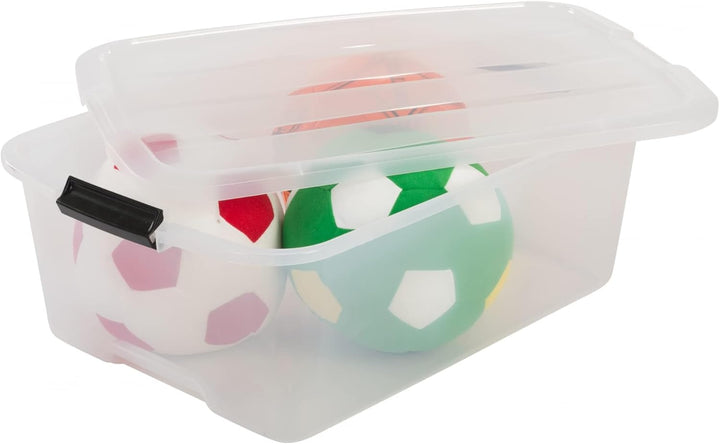 Iris Ohyama Aufbewahrungsbox mit Deckel, 30L, 6er-Set, Transparent, Schnappverschlüsse mit Griffen,