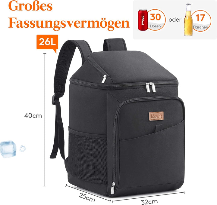 Lifewit 26L, 34 Dosen, isolierte Kühltasche, Grosse kühlrucksack, auslaufsichere tragbare Lunchtasch