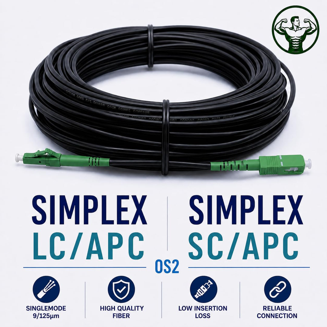 Elfcam® - 35m Gepanzerte Glasfaser-Kabel LC/APC auf SC/APC Simplex Singlemode, 9/125µm OS2, FTTH LWL