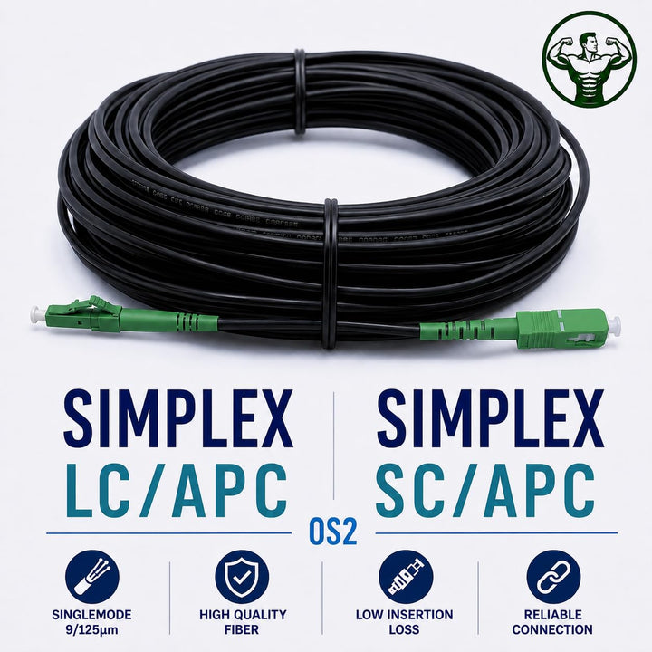 Elfcam® - 35m Gepanzerte Glasfaser-Kabel LC/APC auf SC/APC Simplex Singlemode, 9/125µm OS2, FTTH LWL