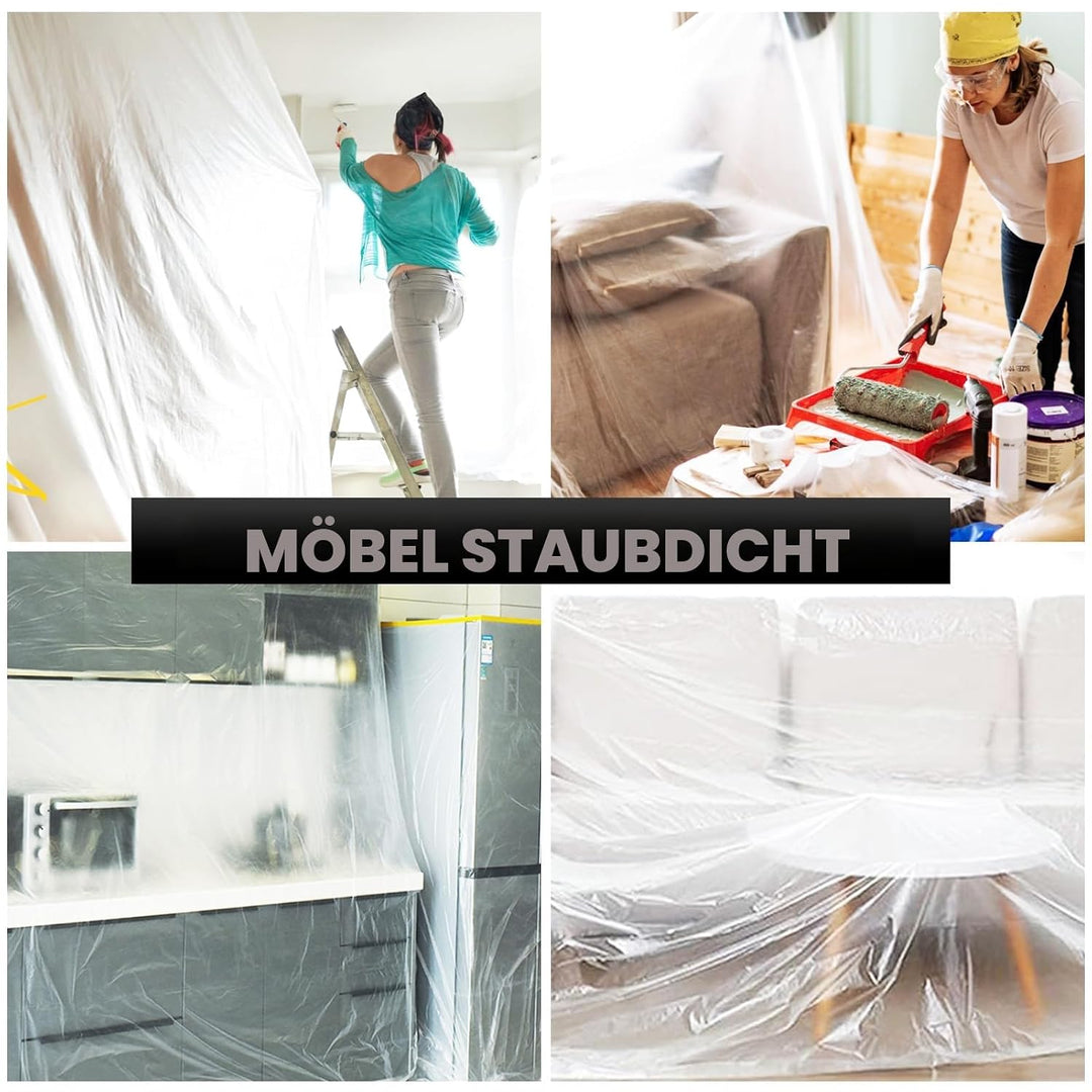 ADHES Abdeckfolie Mit Klebeband, Malerband Abdeck-Folie, Malerfolie Malerkrepp Für Lackieren, Staubs